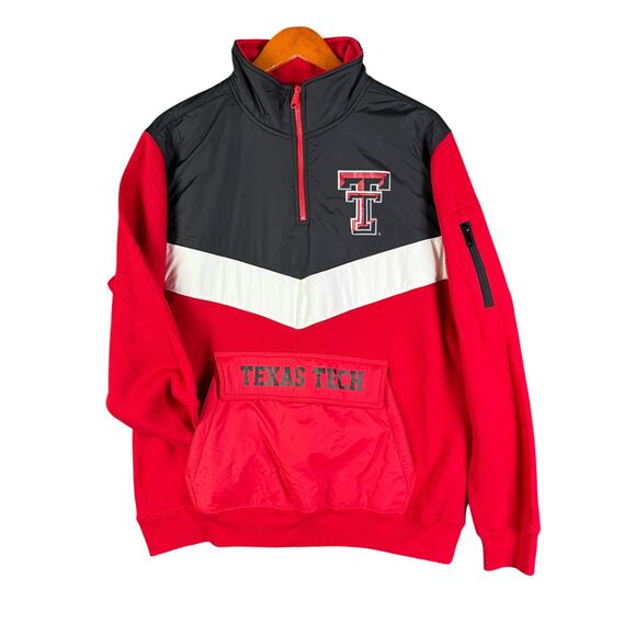 Texas Tech Red Raiders E5 1/4 Zip Fleece Pullover Jacket Red Black Men LargeNCAA - Picture 1 of 8